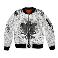 Mystic Valknut and Viking Circle Sleeve Zip Bomber Jacket with Twin Raven Accents - Wonder Print Shop