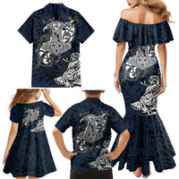 Viking Family Matching Mermaid Dress and Hawaiian Shirt Legendary Viking Boar and Intricate Norse Patterns - Wonder Print Shop