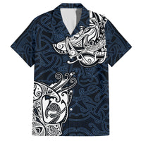 Viking Family Matching Off Shoulder Long Sleeve Dress and Hawaiian Shirt Legendary Viking Boar and Intricate Norse Patterns - Wonder Print Shop