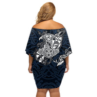 Viking Family Matching Off Shoulder Short Dress and Hawaiian Shirt Legendary Viking Boar and Intricate Norse Patterns - Wonder Print Shop
