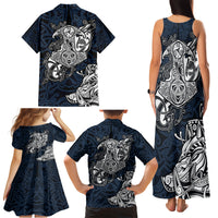 Viking Family Matching Tank Maxi Dress and Hawaiian Shirt Legendary Viking Boar and Intricate Norse Patterns - Wonder Print Shop