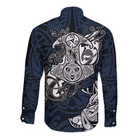 Viking Long Sleeve Button Shirt Legendary Viking Boar and Intricate Norse Patterns - Wonder Print Shop