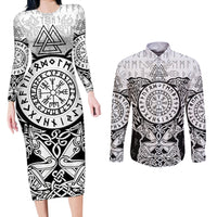 Viking Tattoo Couples Matching Long Sleeve Bodycon Dress and Long Sleeve Button Shirts Hugin And Munin Asgardian Ravens Grunge Art - Wonder Print Shop