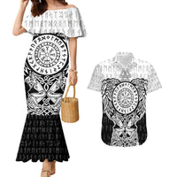 Viking Tattoo Couples Matching Mermaid Dress and Hawaiian Shirt Hugin And Munin Asgardian Ravens Grunge Art - Wonder Print Shop