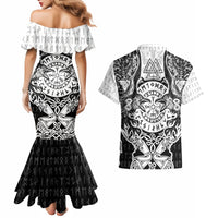 Viking Tattoo Couples Matching Mermaid Dress and Hawaiian Shirt Hugin And Munin Asgardian Ravens Grunge Art - Wonder Print Shop