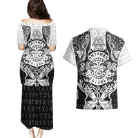 Viking Tattoo Couples Matching Puletasi Dress and Hawaiian Shirt Hugin And Munin Asgardian Ravens Grunge Art - Wonder Print Shop