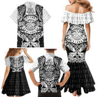 Viking Tattoo Family Matching Mermaid Dress and Hawaiian Shirt Hugin And Munin Asgardian Ravens Grunge Art - Wonder Print Shop