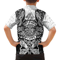 Viking Tattoo Family Matching Off Shoulder Long Sleeve Dress and Hawaiian Shirt Hugin And Munin Asgardian Ravens Grunge Art - Wonder Print Shop