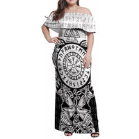 Viking Tattoo Family Matching Off Shoulder Maxi Dress and Hawaiian Shirt Hugin And Munin Asgardian Ravens Grunge Art - Wonder Print Shop
