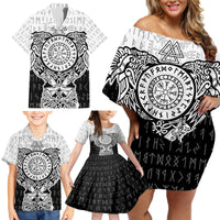 Viking Tattoo Family Matching Off Shoulder Short Dress and Hawaiian Shirt Hugin And Munin Asgardian Ravens Grunge Art - Wonder Print Shop