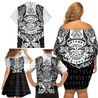 Viking Tattoo Family Matching Off Shoulder Short Dress and Hawaiian Shirt Hugin And Munin Asgardian Ravens Grunge Art - Wonder Print Shop