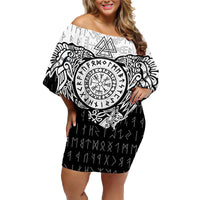 Viking Tattoo Family Matching Off Shoulder Short Dress and Hawaiian Shirt Hugin And Munin Asgardian Ravens Grunge Art - Wonder Print Shop