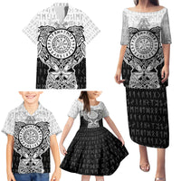 Viking Tattoo Family Matching Puletasi Dress and Hawaiian Shirt Hugin And Munin Asgardian Ravens Grunge Art - Wonder Print Shop