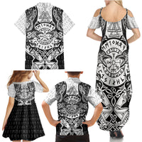 Viking Tattoo Family Matching Summer Maxi Dress and Hawaiian Shirt Hugin And Munin Asgardian Ravens Grunge Art - Wonder Print Shop