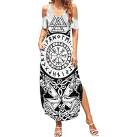 Viking Tattoo Family Matching Summer Maxi Dress and Hawaiian Shirt Hugin And Munin Asgardian Ravens Grunge Art - Wonder Print Shop