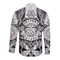 Viking Tattoo Long Sleeve Button Shirt Hugin And Munin Asgardian Ravens Grunge Art - Wonder Print Shop