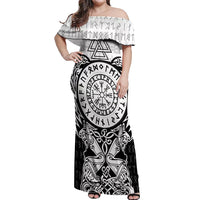 Viking Tattoo Off Shoulder Maxi Dress Hugin And Munin Asgardian Ravens Grunge Art - Wonder Print Shop
