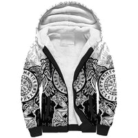 Viking Tattoo Sherpa Hoodie Hugin And Munin Asgardian Ravens Grunge Art - Wonder Print Shop