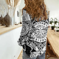 Viking Tattoo Women Casual Shirt Hugin And Munin Asgardian Ravens Grunge Art - Wonder Print Shop