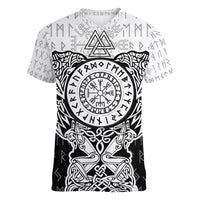 Viking Tattoo Women V Neck T Shirt Hugin And Munin Asgardian Ravens Grunge Art - Wonder Print Shop