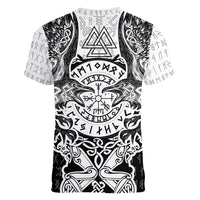 Viking Tattoo Women V Neck T Shirt Hugin And Munin Asgardian Ravens Grunge Art - Wonder Print Shop