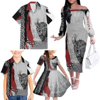 Viking Family Matching Off Shoulder Long Sleeve Dress and Hawaiian Shirt Warrior Come To Valhalla - Wonder Print Shop