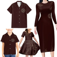 Viking Family Matching Long Sleeve Bodycon Dress and Hawaiian Shirt Yggdrasil Pattern And Ancient Rune - Wonder Print Shop
