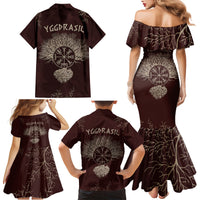 Viking Family Matching Mermaid Dress and Hawaiian Shirt Yggdrasil Pattern And Ancient Rune - Wonder Print Shop