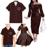 Viking Family Matching Off Shoulder Long Sleeve Dress and Hawaiian Shirt Yggdrasil Pattern And Ancient Rune - Wonder Print Shop