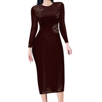 Viking Long Sleeve Bodycon Dress Yggdrasil Pattern And Ancient Rune - Wonder Print Shop