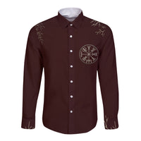 Viking Long Sleeve Button Shirt Yggdrasil Pattern And Ancient Rune - Wonder Print Shop