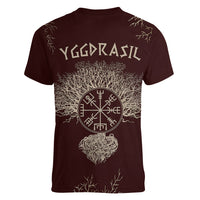 Viking Women V Neck T Shirt Yggdrasil Pattern And Ancient Rune - Wonder Print Shop