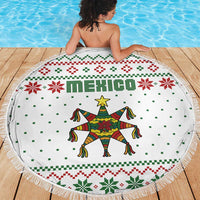 Mexico Christmas Beach Blanket with Piñata Star Design and Red Green Snowflake Pattern - Wonder Print Shop