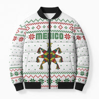 Mexico Christmas Bomber Puffer Jacket with Piñata Star Design and Red Green Snowflake Pattern - Wonder Print Shop