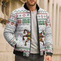 Mexico Christmas Bomber Puffer Jacket with Piñata Star Design and Red Green Snowflake Pattern - Wonder Print Shop