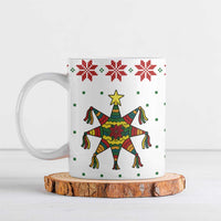 Mexico Christmas Ceramic Mug with Piñata Star Design and Red Green Snowflake Pattern - Wonder Print Shop