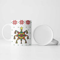 Mexico Christmas Ceramic Mug with Piñata Star Design and Red Green Snowflake Pattern - Wonder Print Shop