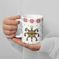 Mexico Christmas Ceramic Mug with Piñata Star Design and Red Green Snowflake Pattern - Wonder Print Shop
