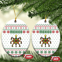 Mexico Christmas Ceramic Ornament with Piñata Star Design and Red Green Snowflake Pattern - Wonder Print Shop