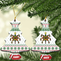 Mexico Christmas Ceramic Ornament with Piñata Star Design and Red Green Snowflake Pattern - Wonder Print Shop