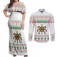 Mexico Christmas Couples Matching Off Shoulder Maxi Dress and Long Sleeve Button Shirt with Piñata Star Design and Red Green Snowflake Pattern - Wonder Print Shop