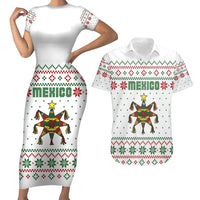 Mexico Christmas Couples Matching Short Sleeve Bodycon Dress and Hawaiian Shirt with Piñata Star Design and Red Green Snowflake Pattern - Wonder Print Shop