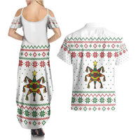 Mexico Christmas Couples Matching Summer Maxi Dress and Hawaiian Shirt with Piñata Star Design and Red Green Snowflake Pattern - Wonder Print Shop