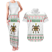 Mexico Christmas Couples Matching Tank Maxi Dress and Hawaiian Shirt with Piñata Star Design and Red Green Snowflake Pattern - Wonder Print Shop