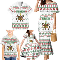 Mexico Christmas Family Matching Mermaid Dress and Hawaiian Shirt with Piñata Star Design and Red Green Snowflake Pattern - Wonder Print Shop