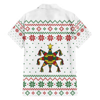 Mexico Christmas Family Matching Off The Shoulder Long Sleeve Dress and Hawaiian Shirt with Piñata Star Design and Red Green Snowflake Pattern - Wonder Print Shop
