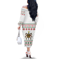 Mexico Christmas Family Matching Off The Shoulder Long Sleeve Dress and Hawaiian Shirt with Piñata Star Design and Red Green Snowflake Pattern - Wonder Print Shop