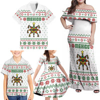 Mexico Christmas Family Matching Off Shoulder Maxi Dress and Hawaiian Shirt with Piñata Star Design and Red Green Snowflake Pattern - Wonder Print Shop