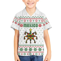 Mexico Christmas Family Matching Off Shoulder Short Dress and Hawaiian Shirt with Piñata Star Design and Red Green Snowflake Pattern - Wonder Print Shop