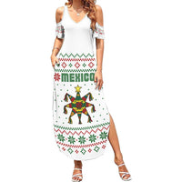Mexico Christmas Family Matching Summer Maxi Dress and Hawaiian Shirt with Piñata Star Design and Red Green Snowflake Pattern - Wonder Print Shop